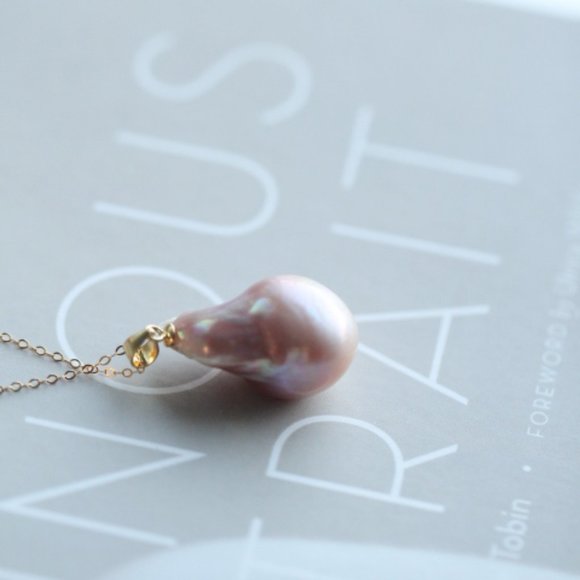 Gold Vermeil Natural Baroque Pearl Necklace Silver Genuine Pearl Pendant for Her - Picture 4 of 10